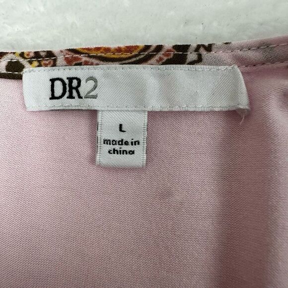 DR2 Women's Size L Mandala Print Short Sleeve Top Pink Bohemian Rolled Sleeve - Picture 5 of 9